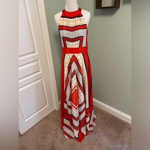 Eliza J Orange Scarf Print Maxi Halter Dress Size 10